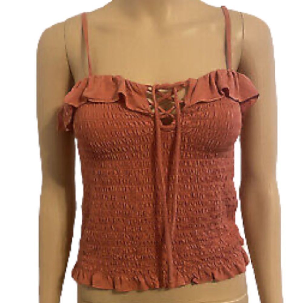 ✨ American Eagle Smocked Juniors Burnt Orange Shirred Crop Top✨